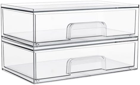 Vtopmart 12.1''W Clear Stackable Storage Drawers,2 Pack Acrylic Plastic Organizers Bins for Makeu... | Amazon (US)