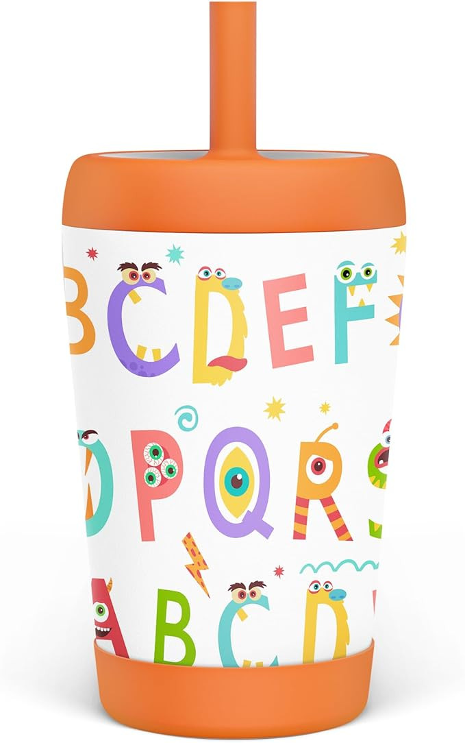 SANDJEST Kid Insulated Stainless Steel Tumbler with Silicone Straw, 12oz Sippy Cup for Kids (Alph... | Amazon (US)