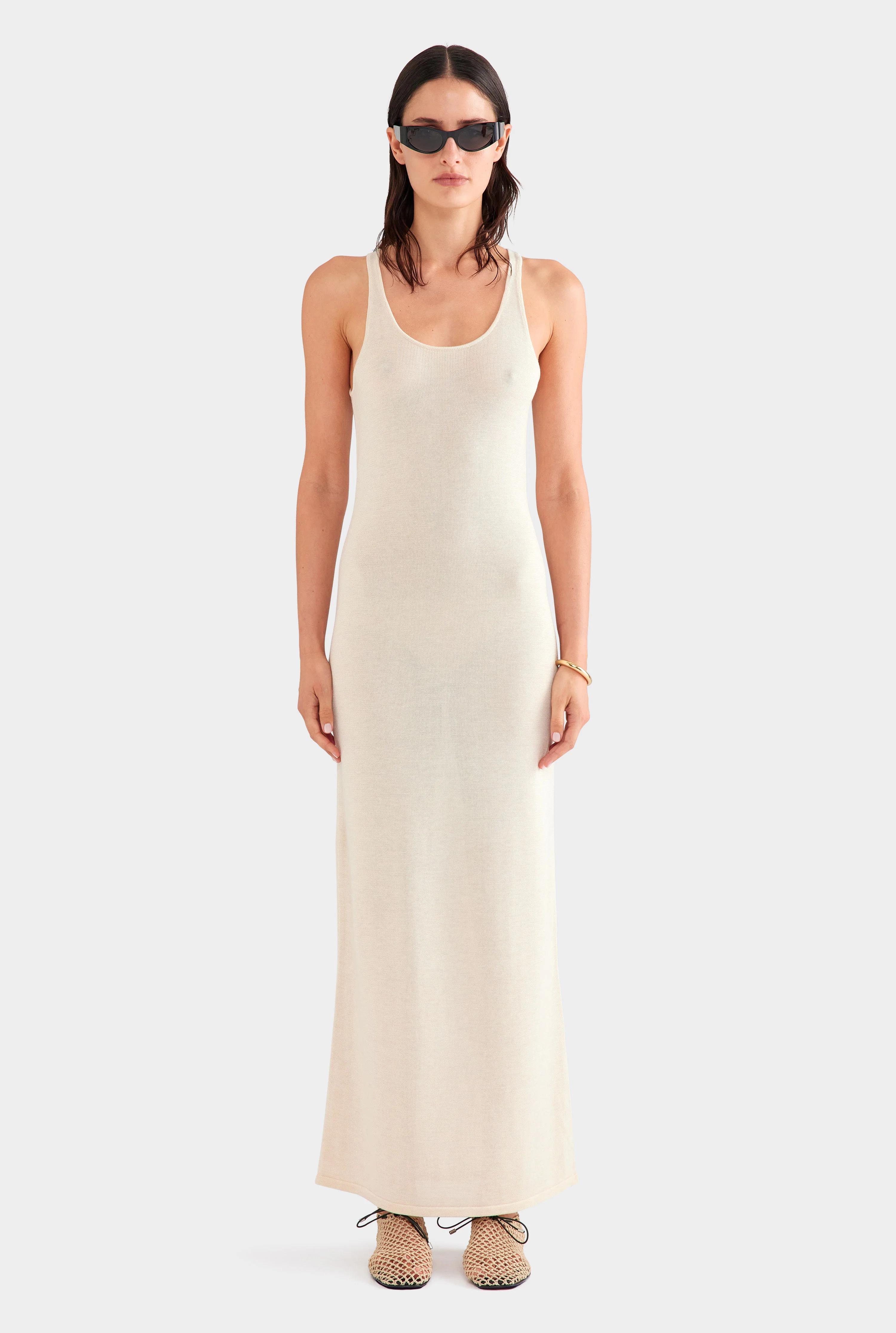 Tencel Silk Knit Tank Dress Sand | Venroy | Venroy AU