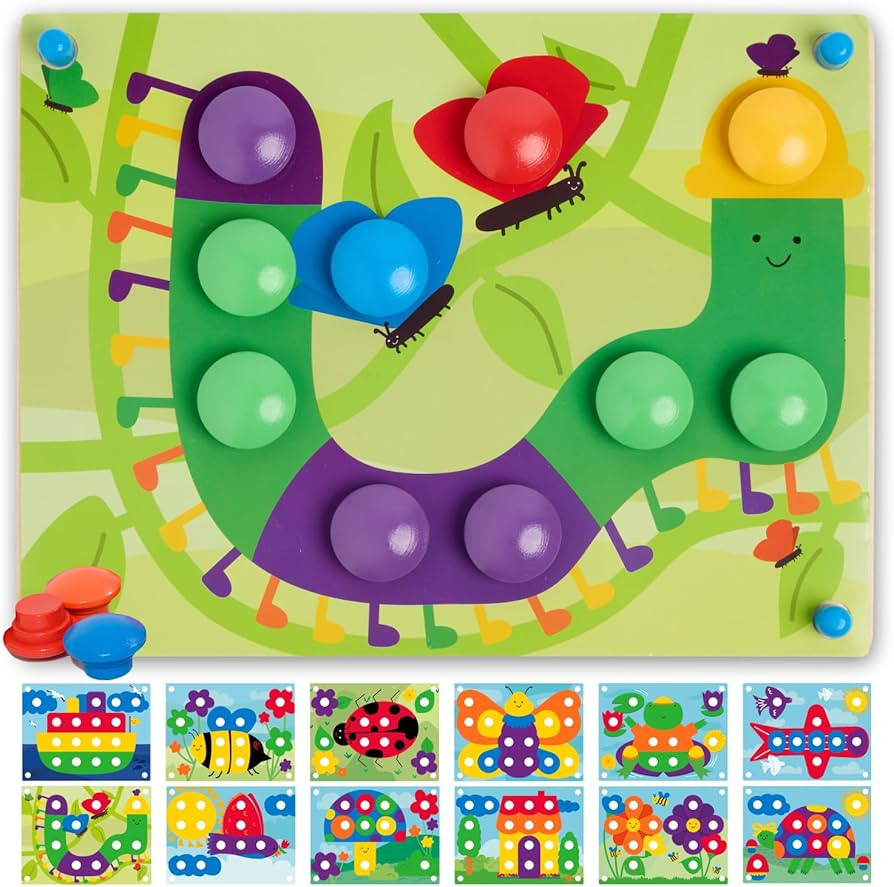 Nene Toys Wooden Color Matching Puzzle for Toddlers 2+ Years \u2013 Montessori Pegboard Button Ga... | Amazon (US)