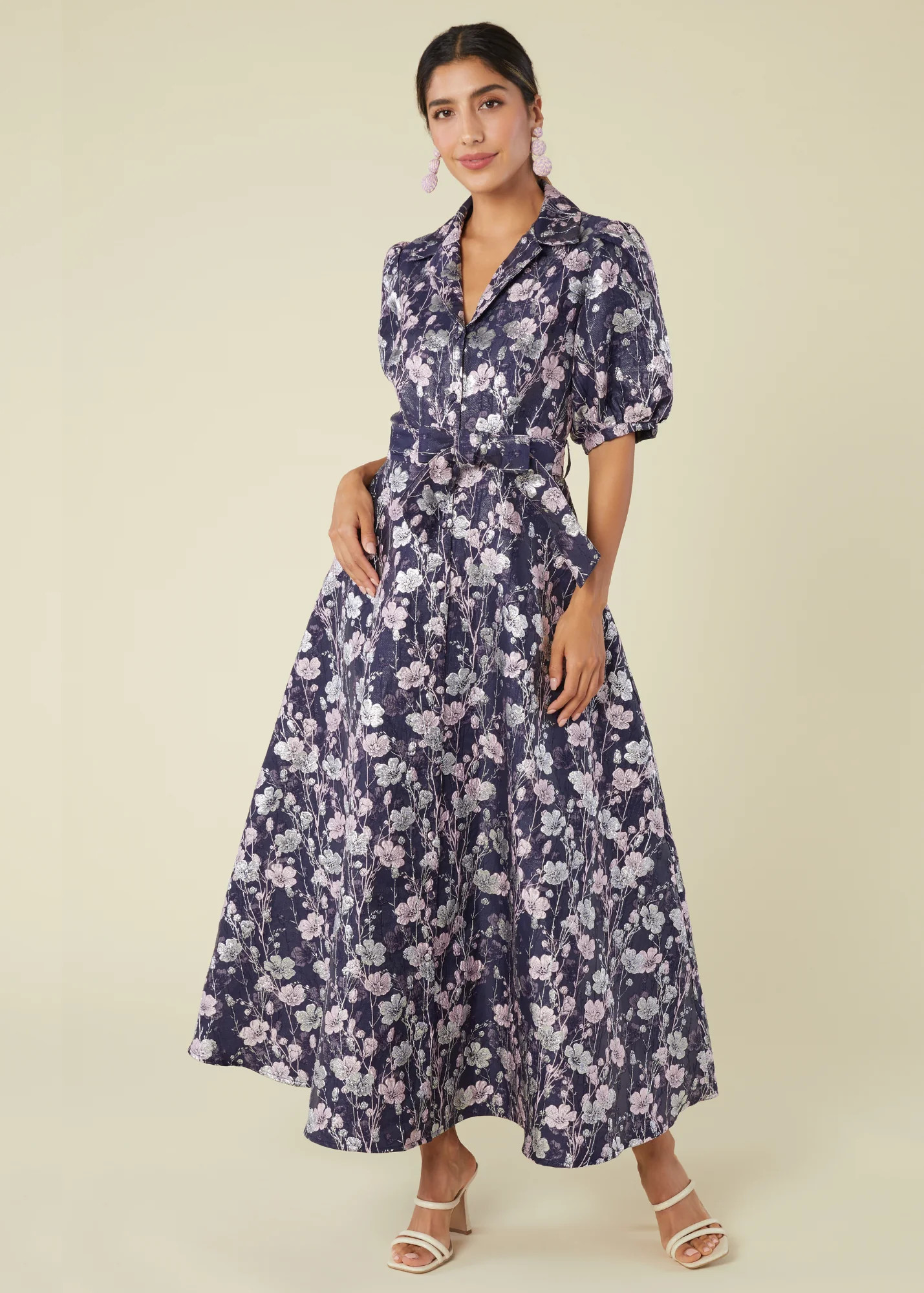 Charlotte Gown Silver Stems Jacquard | Abbey Glass