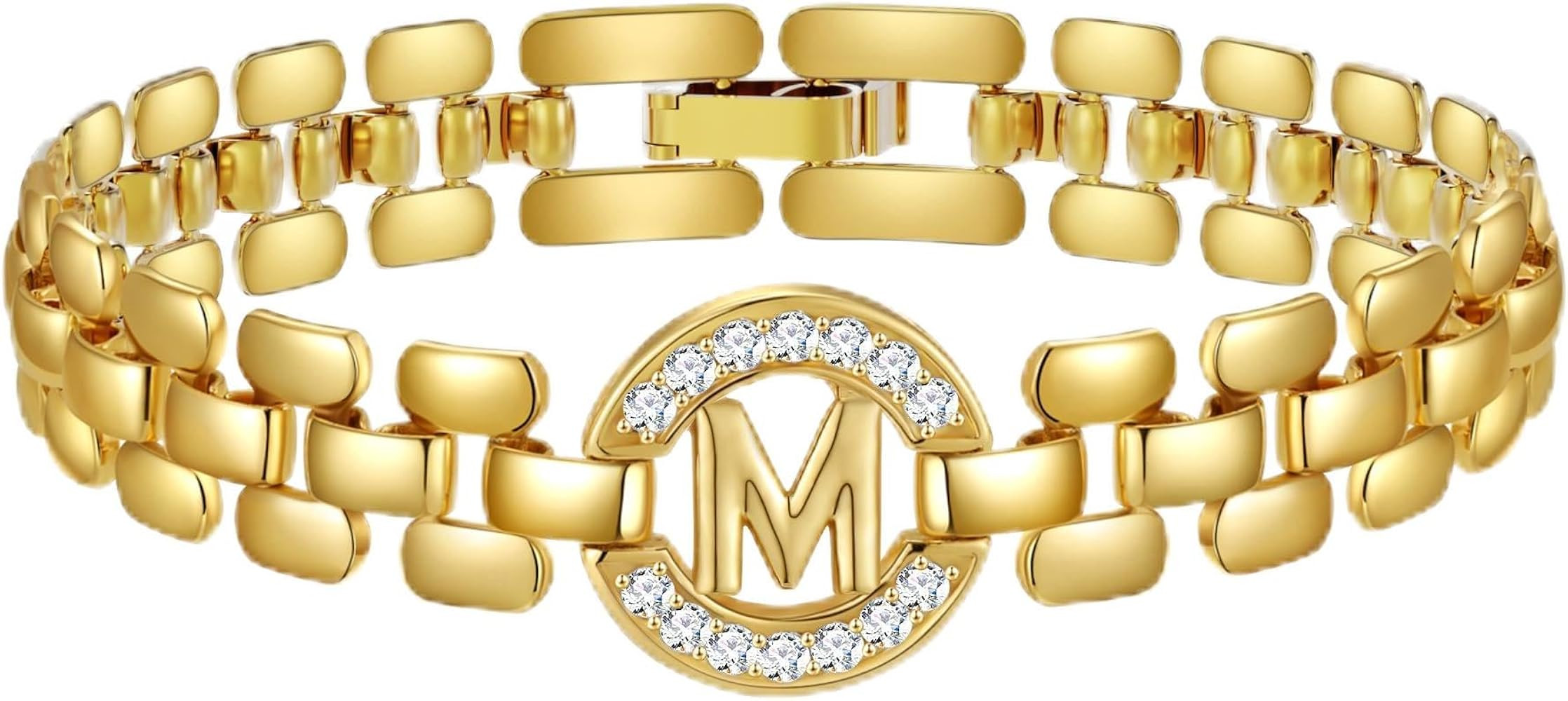 WEDDINEN Initial Bracelets for Women, 14K Gold Plated Letter A-Z Bracelets with Diamonds,Thick Ch... | Amazon (US)