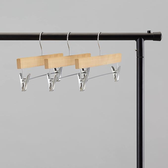 Amazon Basics Wooden Hangers with Clips - Natural, 10-Pack | Amazon (US)
