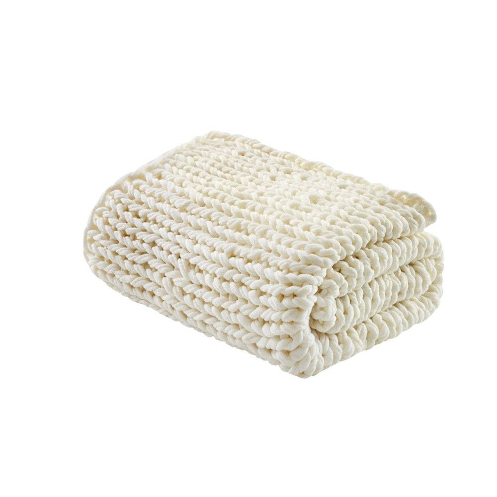 50""x60"" Chunky Double Knit Handmade Throw Blanket Ivory | Target