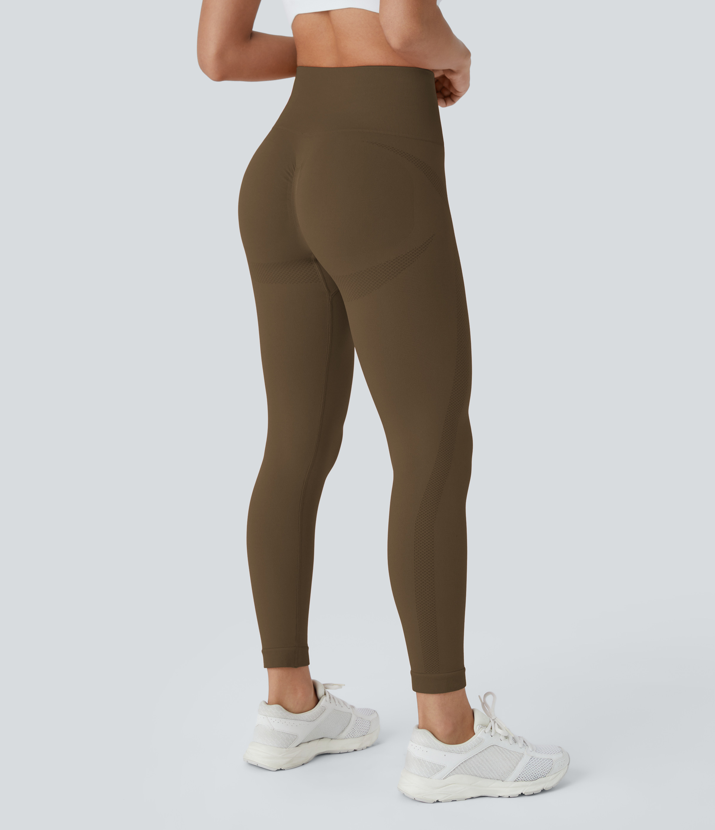 Halara Seamless Flow High Waisted Ruched 7/8 Yoga Leggings - Dawn Brown - L(7/8) gym leggings leggings with pockets leggings with butt lift | HALARA