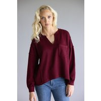 Blu Pepper Notched V-Neck Knit Top for Women in Deep Red | Glik's