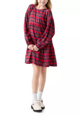 Crown & Ivy Girls 7-16 Plaid Tiered Dress, Red, Small | Belk