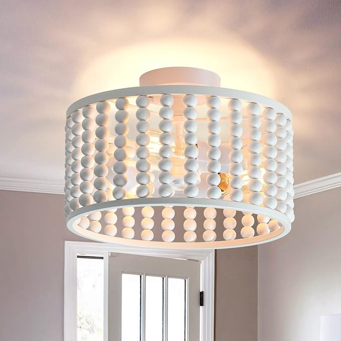 YAO BANG Bohemia Real Wood Bead Chandelier,Semi Flush Mount Boho Nursery Ceiling Light Fixture fo... | Amazon (US)