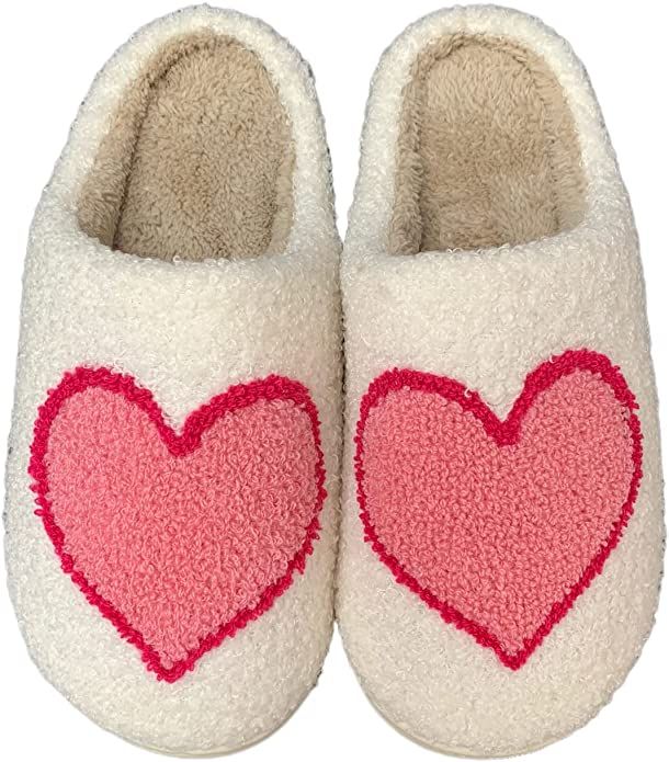 Joymebest Red Big Love Heart Embroidery Bedroom Slippers，Cozy Plush Soft Memory Foam House Shoe... | Amazon (US)