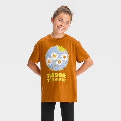 Girls' Short Sleeve Oversized Sunshine Graphic T-Shirt - art class™ Rust Orange | Target