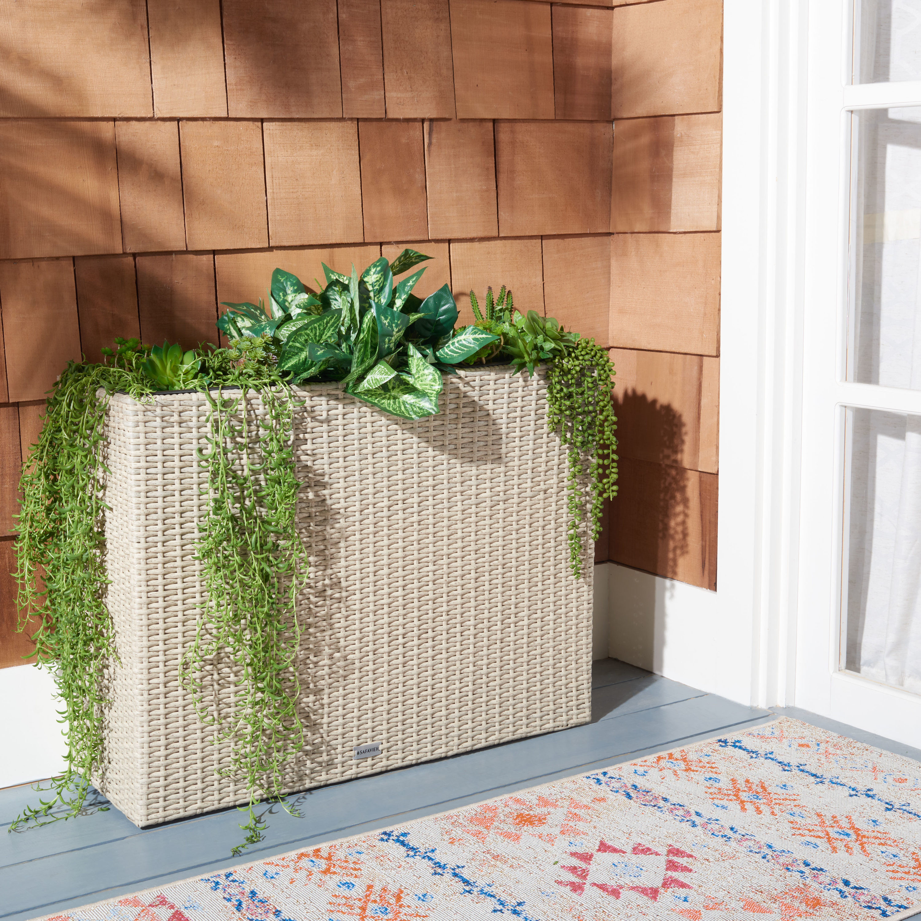 Safavieh Rita 33.1-in H x 52.4-in W Beige Indoor/Outdoor Rectangular Composite Plant Stand in White | PAT7705B | Lowe's