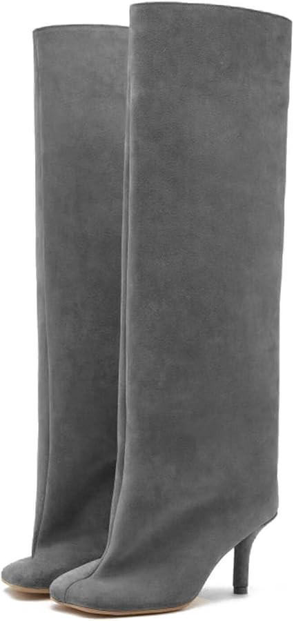 Yishaweiqi Camel Suede Knee High Boots for Women Square Toe Stiletto Heel Long Boots Wide-Calf St... | Amazon (US)