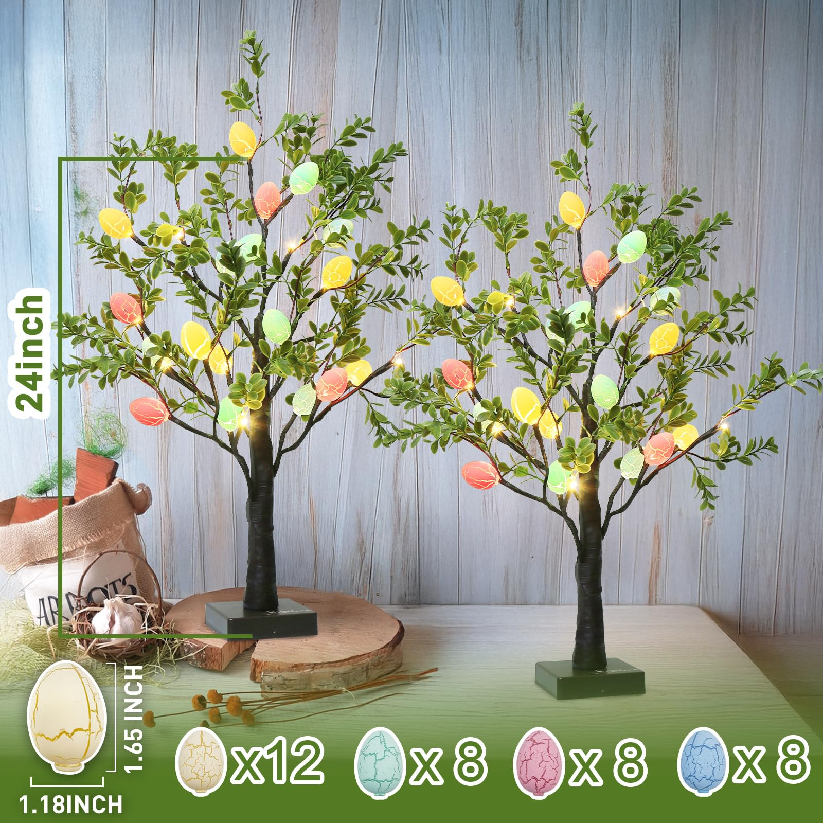 EAMBRITE Easter Decorations Easter Tree with Eggs, 2Ft Tabletop Tree with 24 LED Lights, Lighted ... | Amazon (US)