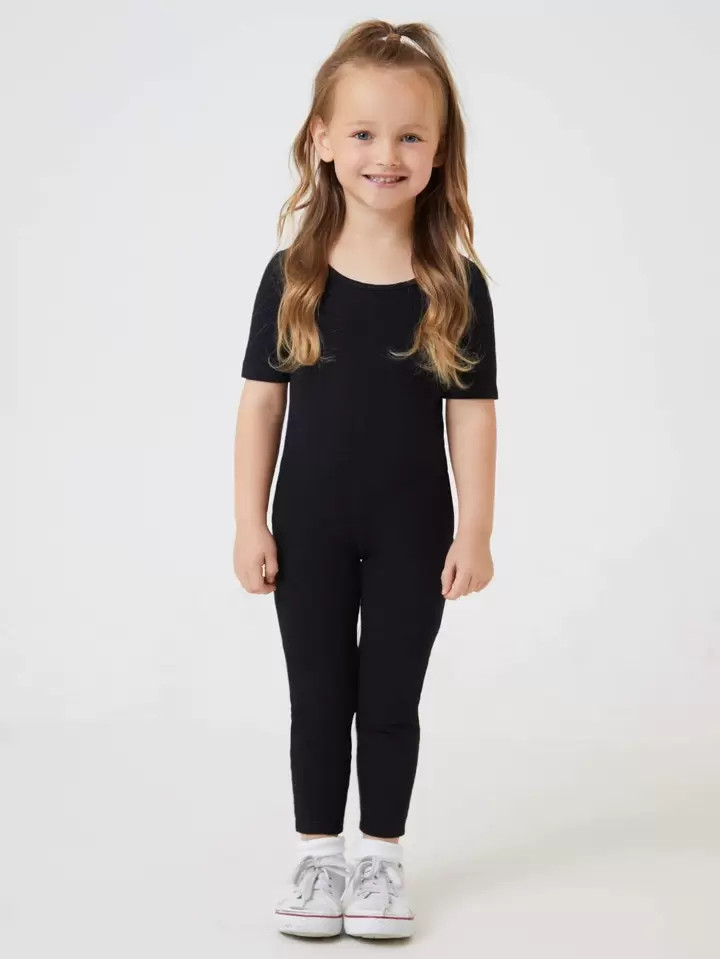 SHEIN Kids EVRYDAY Toddler Girls Cotton Solid Unitard Jumpsuit | SHEIN