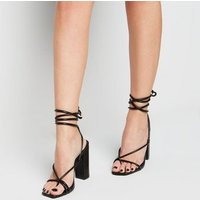 Black Ankle Tie Lace Up Ghillie Block Heels New Look | New Look (UK)