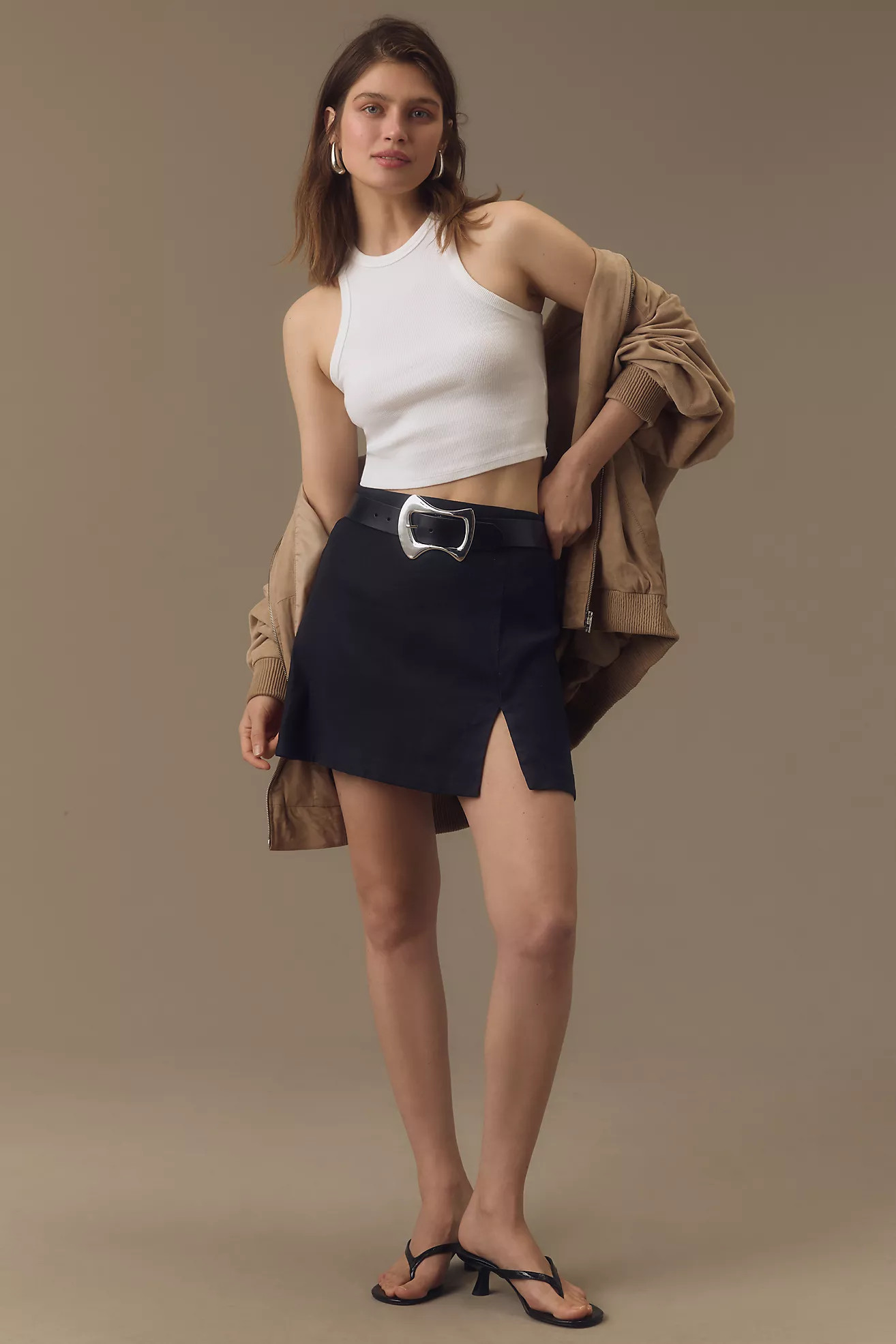 By Anthropologie Linen Side-Slit Mini Skirt | Anthropologie (US)