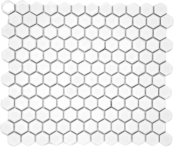Hexagon 1 Inch White Glossy Porcelain Wall and Floor Mosaic Tile for Kitchen Backsplash, Bathroom... | Amazon (US)