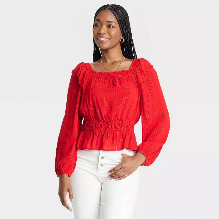 Women's Balloon Long Sleeve Peplum Blouse - Universal Thread™ | Target