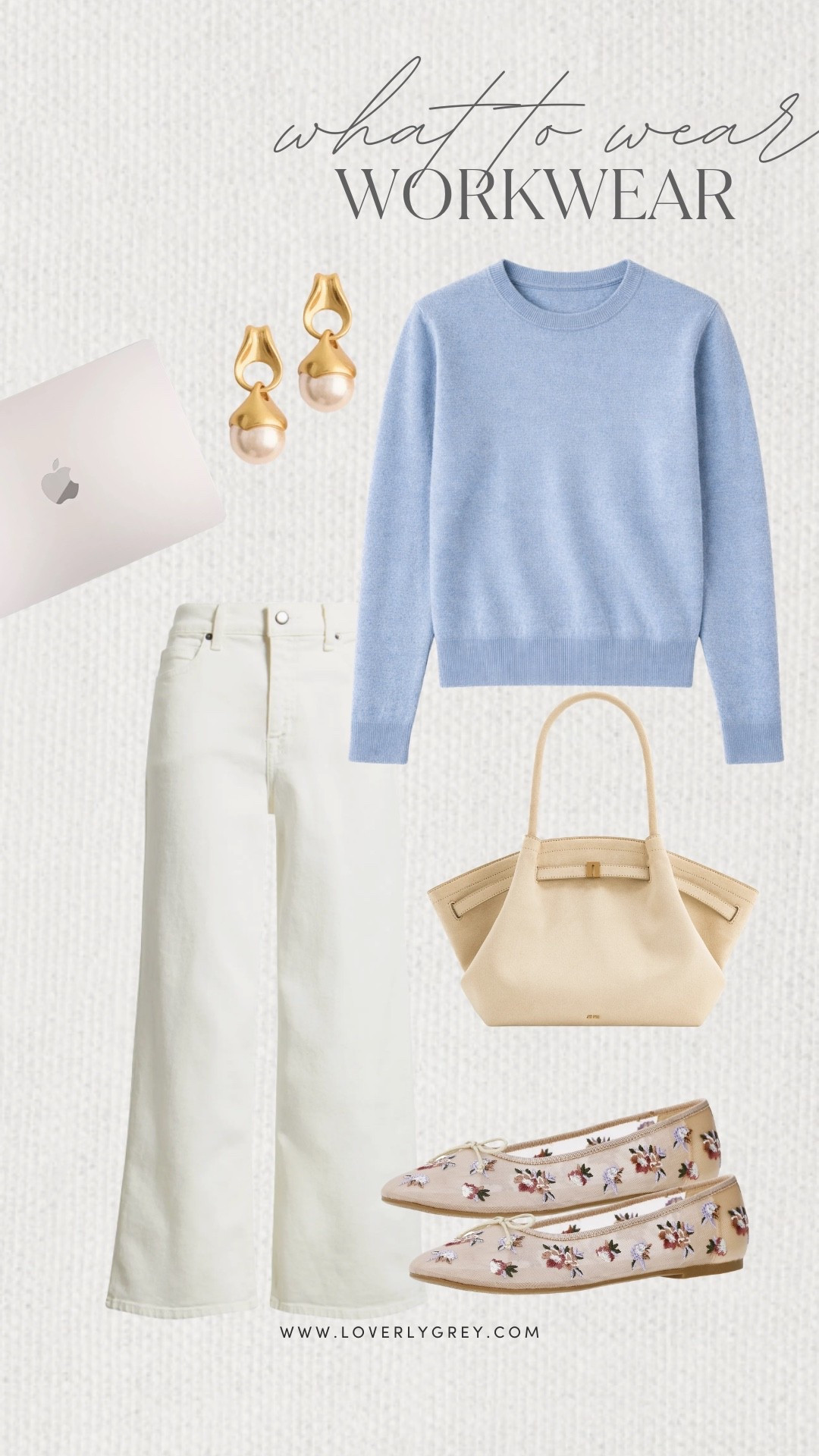 Loverly Grey, what to wear to work! I am loving this Quince light blue sweater paired with white pants, and these cute Walmart flats! To style the look I would add a simple pearl earrings and large purse to fit all my necessities in! Loverly Grey, what to wear, workwear 

#LTKWorkwear #LTKgrwm #LTKootd