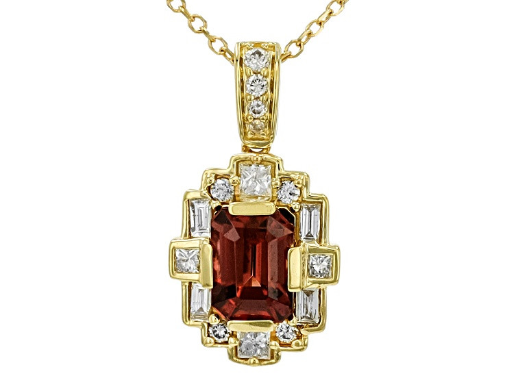 Red Zircon And White Diamond 14k Yellow Gold Pendant And Chain 1.58ctw - PAC727P | JTV Jewelry