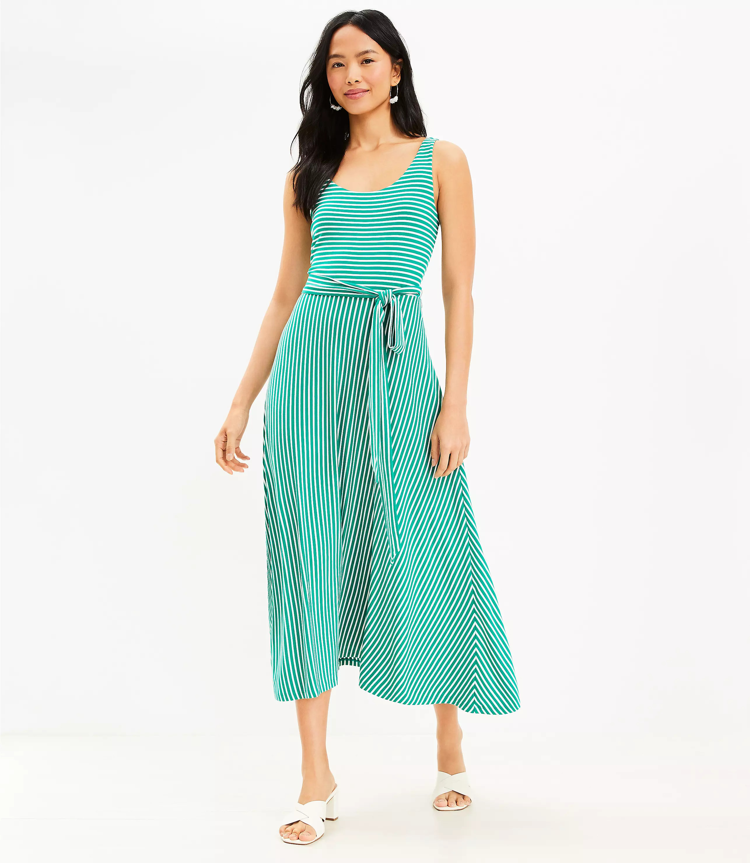 Striped Tie Waist Midi Dress | LOFT