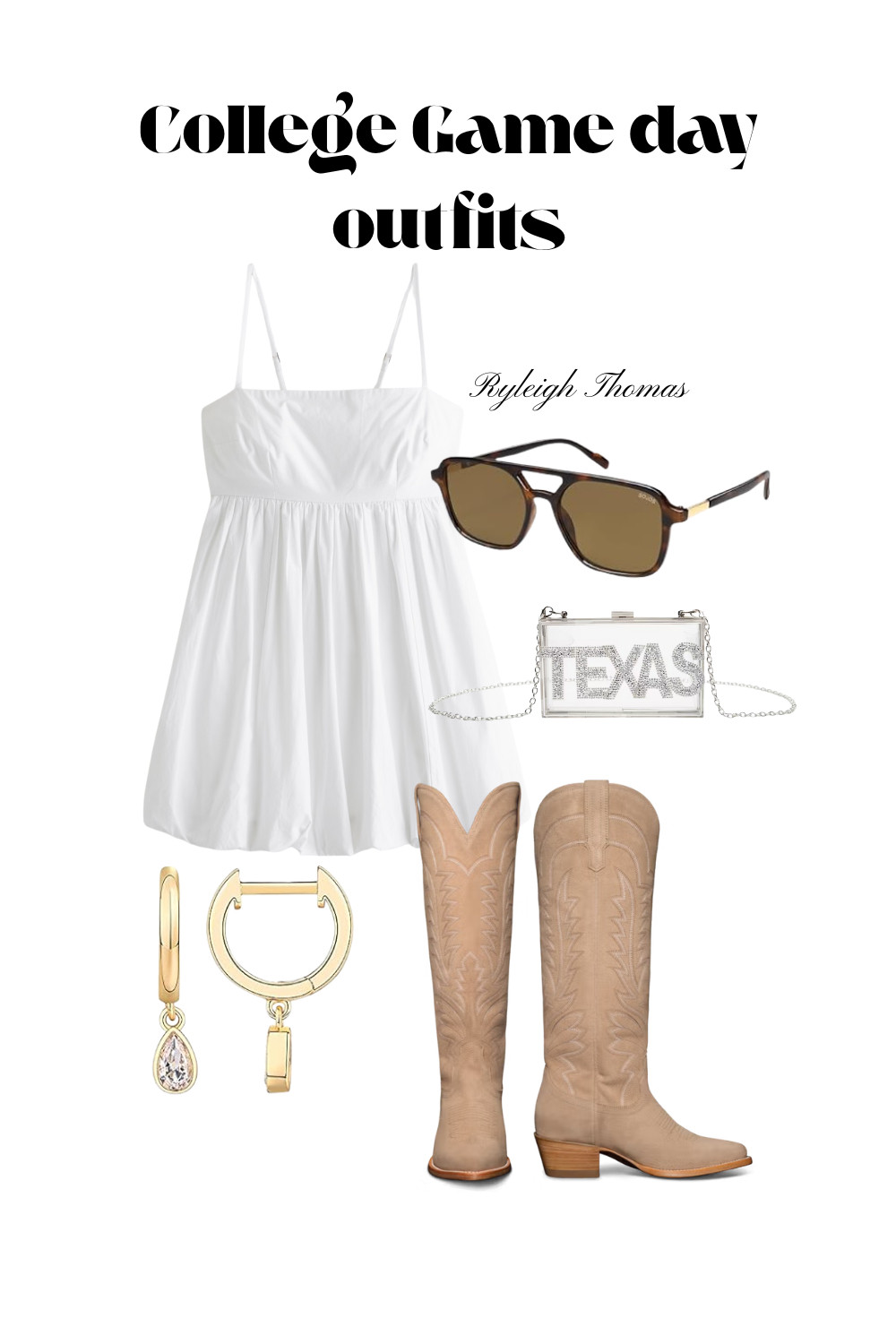 Simple and neutral for gameday 🤍 This white dress is the perfect effortless look for tailgates and stadium days. Styled with boots and simple accessories for a clean, classic vibe. Linked the full outfit in my LTK! 

 #LTKSeasonal #LTKShoeCrush #LTKItBag