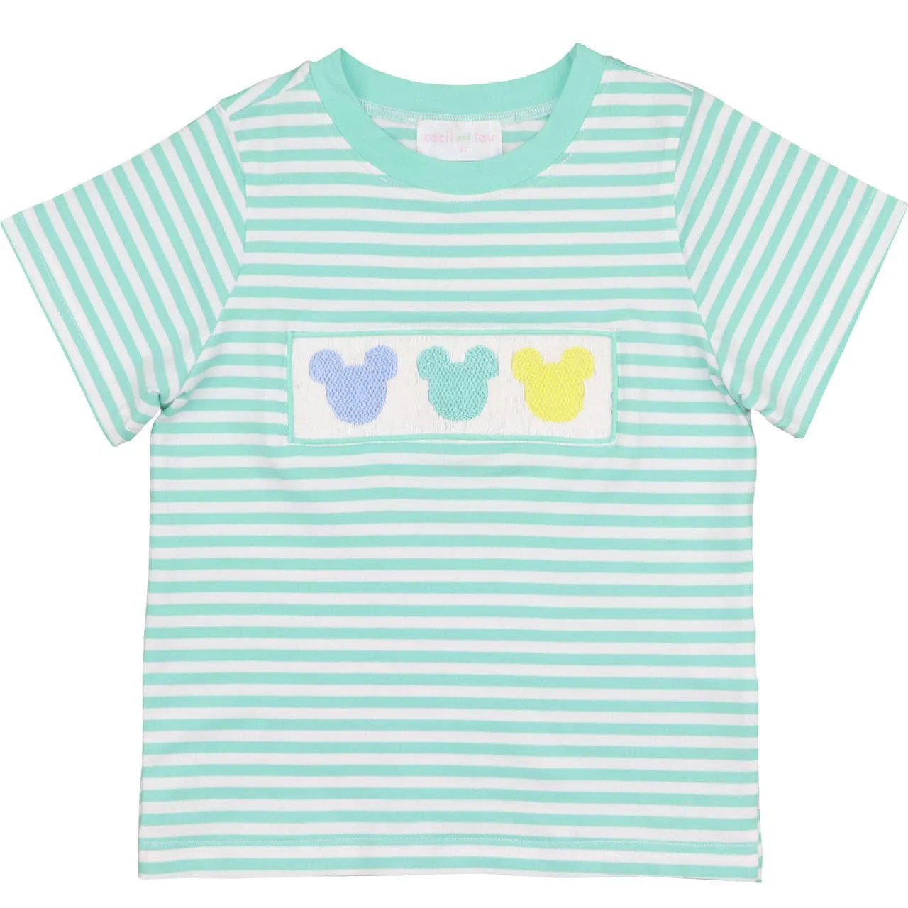 Mint Knit Stripe Smocked Mouse Ears Shirt | Cecil and Lou