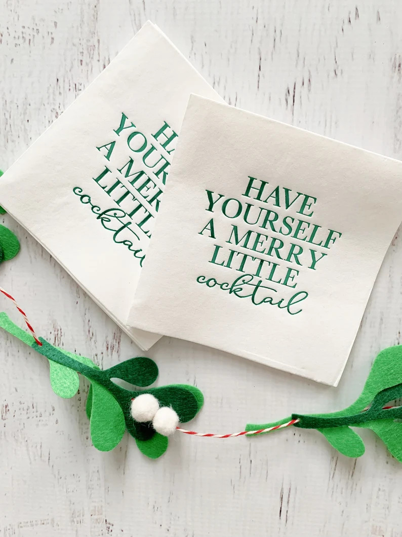 Merry Little Cocktail Christmas Napkins - Etsy | Etsy (US)