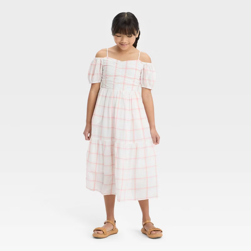 Girls' Off the Shoulder Midi Dress - Cat & Jack™ White | Target