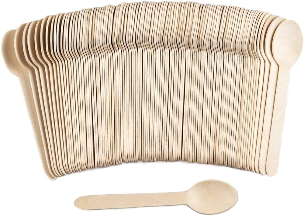 TXV Mart Disposable Wooden Spoons, 100pcs, 6in 100% Natural Food Grade, Eco Friendly Biodegradabl... | Amazon (CA)
