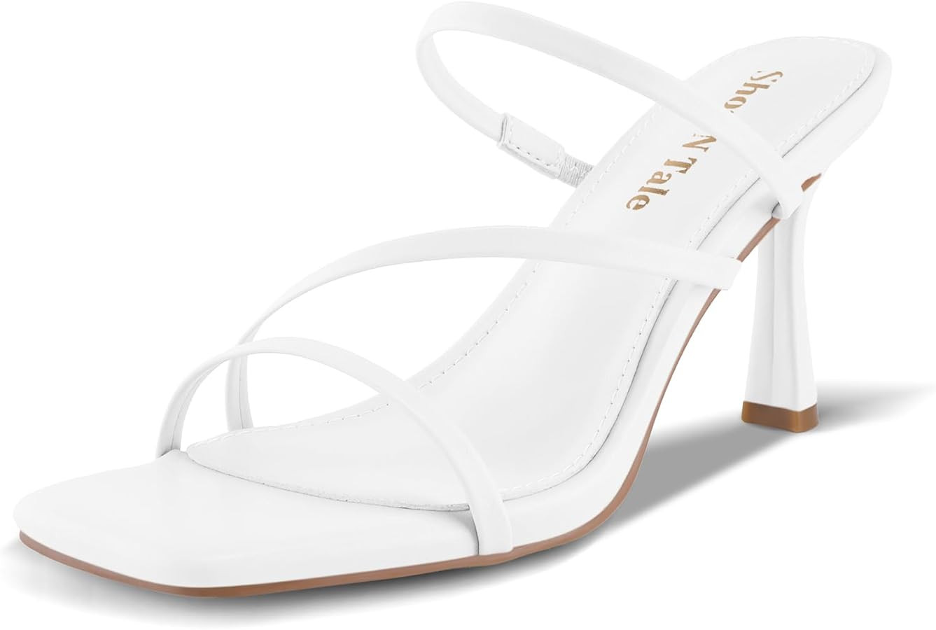 Shoe'N Tale Strappy Kitten Heels For Women Stiletto Mules Square Open Toe Slip On Sandals | Amazon (US)