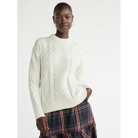 Free Assembly Women’s Mixed Cable Knit Sweater Midweight Sizes XS-XXXL | Walmart (US)