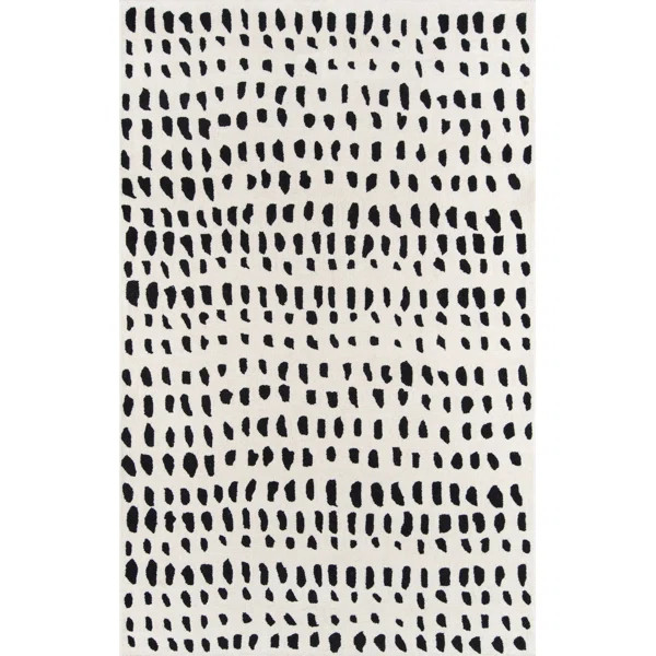 Polka Dots Handmade Tufted Wool Ivory/Black Area Rug | Wayfair North America