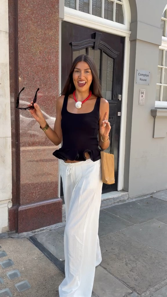 Obsessed with these New In Zara Finds

black peplum tank top, white drawstring maxi skirt, red beaded necklace, shell pendant necklace, woven tan shoulder bag, black sunglasses, summer outfit, vacation style, resort wear, casual chic, neutral outfit, black and white outfit, summer street style, effortless look, holiday outfit 

 #LTKspring #LTKsummer #LTKeurope