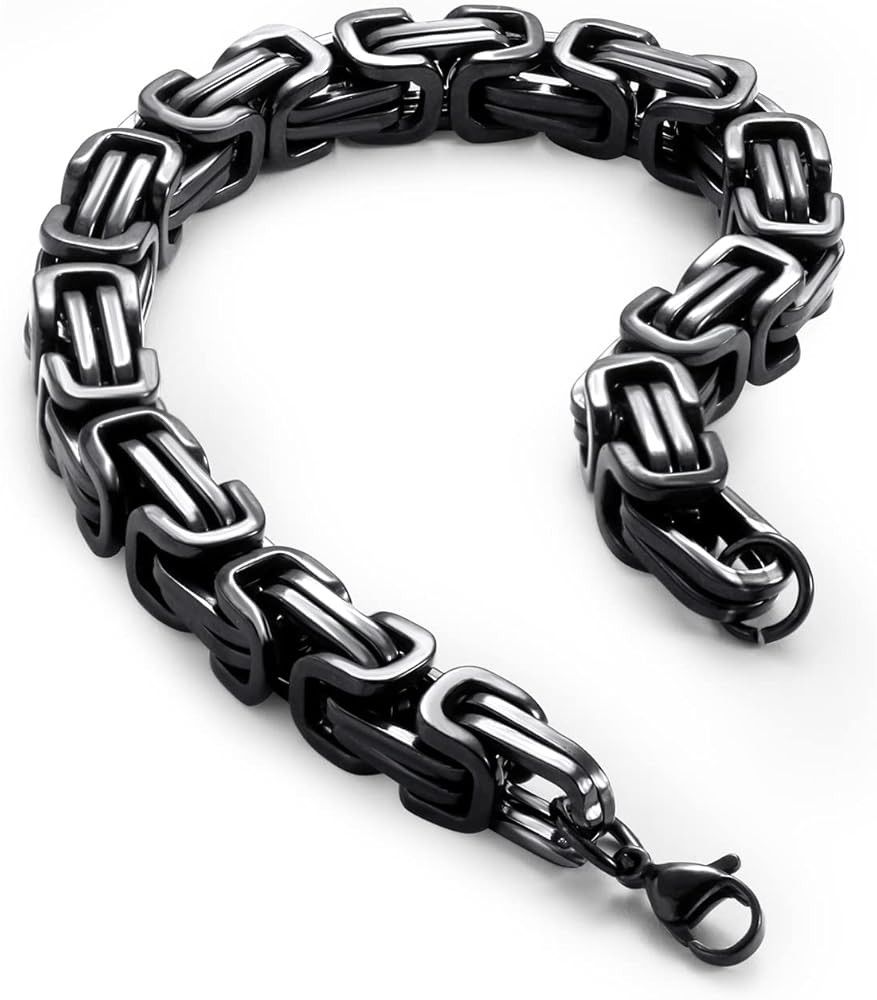 JQWL Flat Byzantine Bracelet 8mm Wide Stainless Steel Punk Cool Link Bracelet Chunky Heavy Chain ... | Amazon (US)