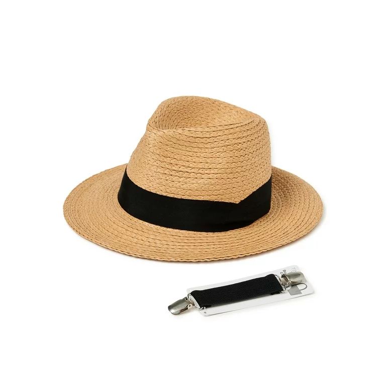 Time and Tru Women's Natural Panama Hat with Ribbon Trim and Travel Clip - Walmart.com | Walmart (US)