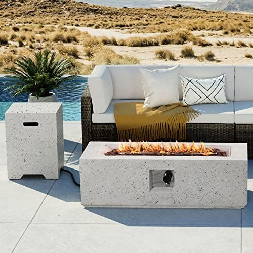 COSIEST Outdoor Propane Fire Pit Coffee Table, 42-inch x 13-inch Terrazzo Rectangle Base Patio He... | Amazon (US)