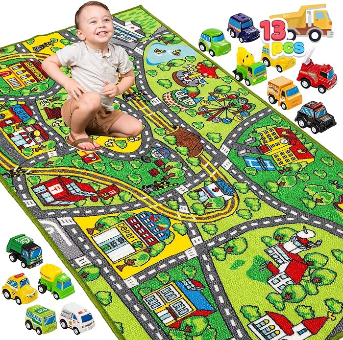 JOYIN City Playmat Rug Toy for Kids Age 3 4 5 6 7 8+ with 12 Pull-Back Cars,Jumbo Room Carpet Gif... | Amazon (UK)