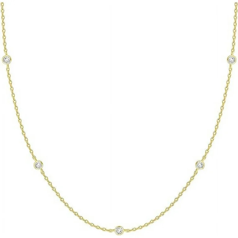 PAVOI 14K Yellow Gold Plated Station Necklace | Simulated Diamond Station Necklace | Womens CZ Ch... | Walmart (US)