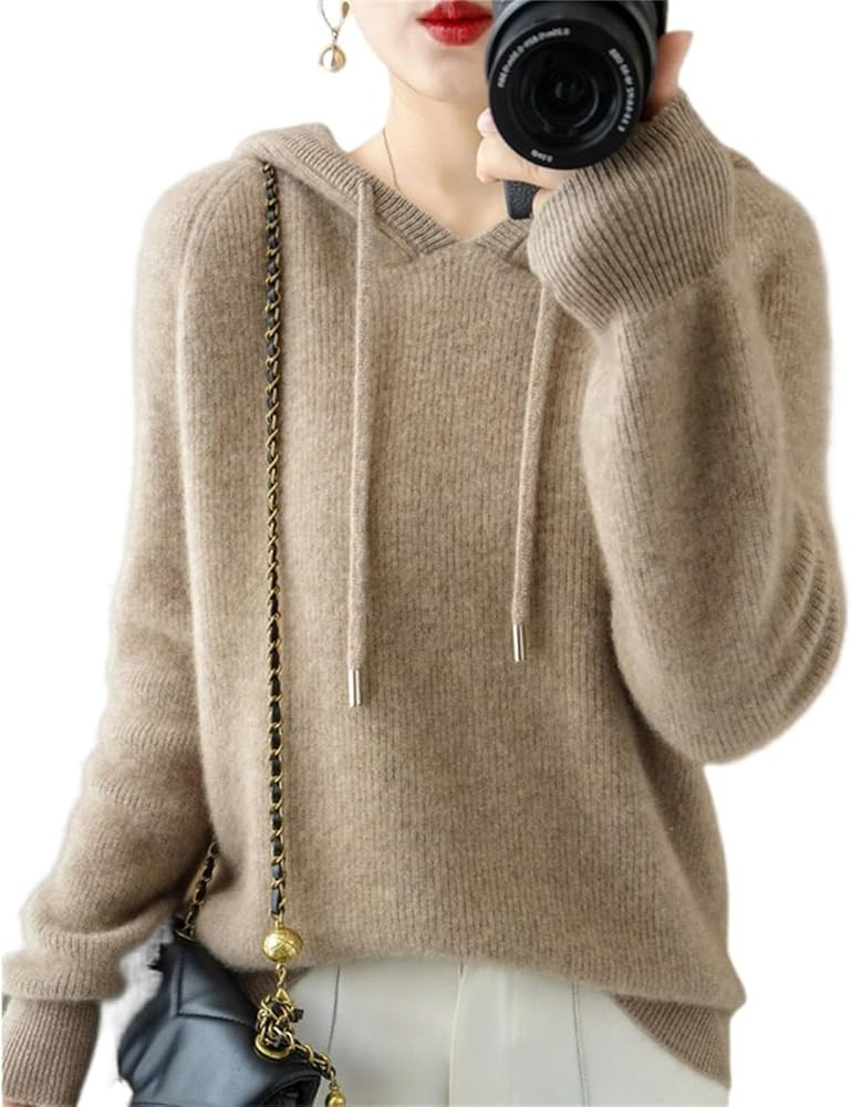 Womens Cashmere with Pullovers,Winter Casual Knitting Hoodie Fashion Sweater,Fall Drawstring Thic... | Amazon (US)