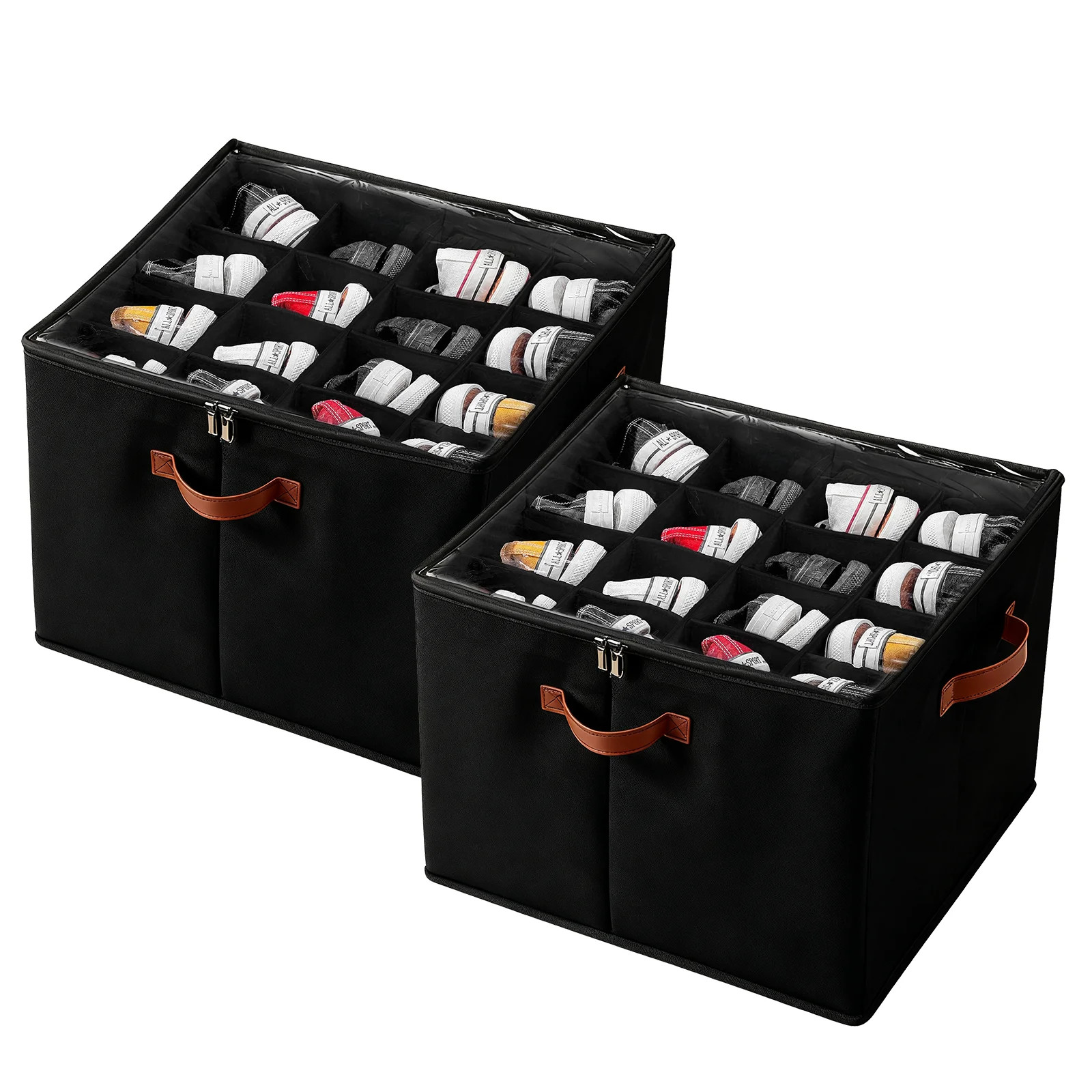 PKALQ 2 Pack Shoe Organizer for Closet, Foldable Shoe Storage Bins with Clear Cover, Space Saving... | Walmart (US)