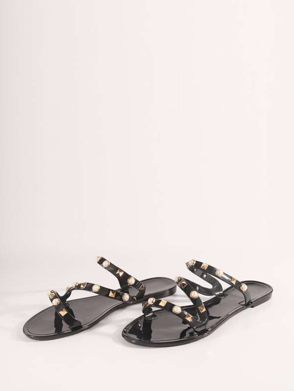 Studded & Faux Pearl Decor Slide Sandals | SHEIN