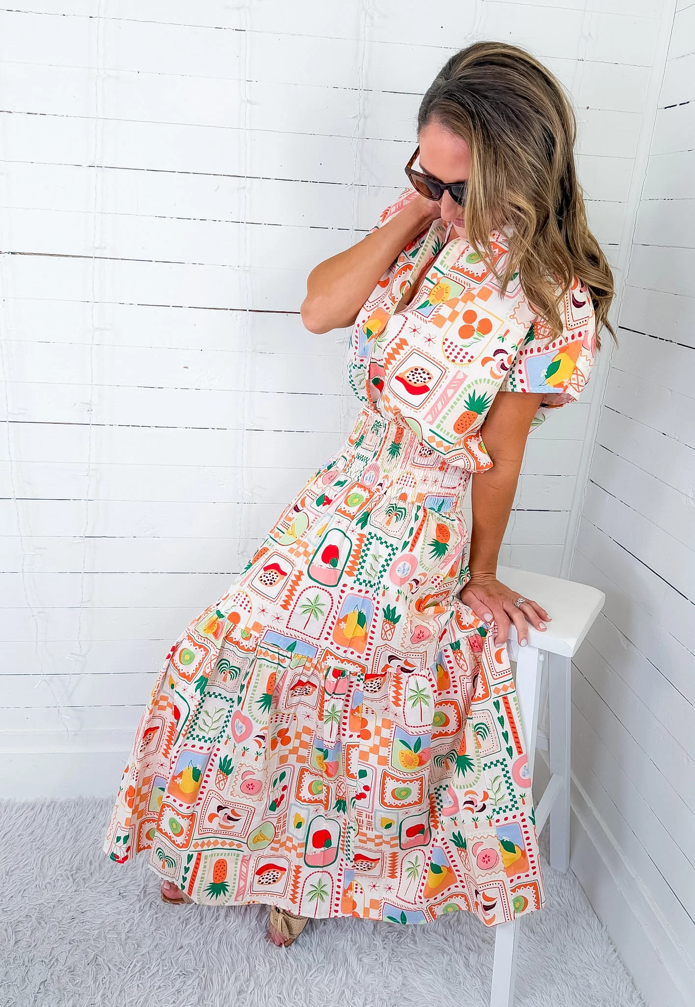 Marco Fruit Basket Smock Waist Maxi Skirt Karlie | Clover and Bee | Clover + Bee
