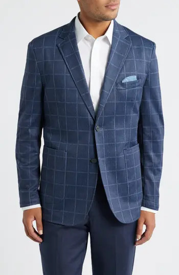 XC Flex® Navy Windowpane Plaid Cotton Blend Knit Sport Coat | Nordstrom