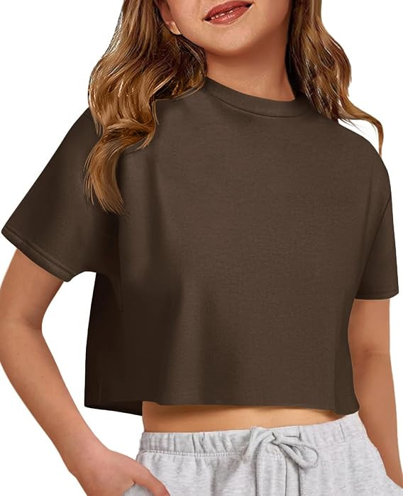 ZDC Girls Athletic Oversized Crop Tops Kids Drop Shoulder Short Sleeve T Shirts Workout Tees | Amazon (US)