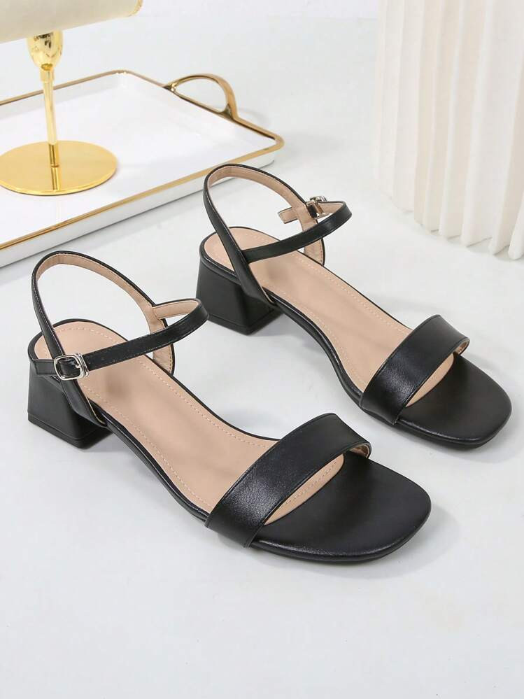 Damen Riemchen-Sandaletten Mit Dickem Absatz, Mittelhoch Modische Französische Stil Sandalen, Große Größen, Offene Zehen, Rückengurt, Klassischer Hoher Absatz, Vielseitige Schuhe | SHEIN