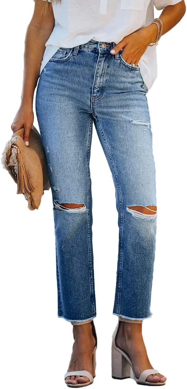 Lesore Womens High Waist Stretch Distressed Jeans Destroyed Denim Pants | Amazon (US)