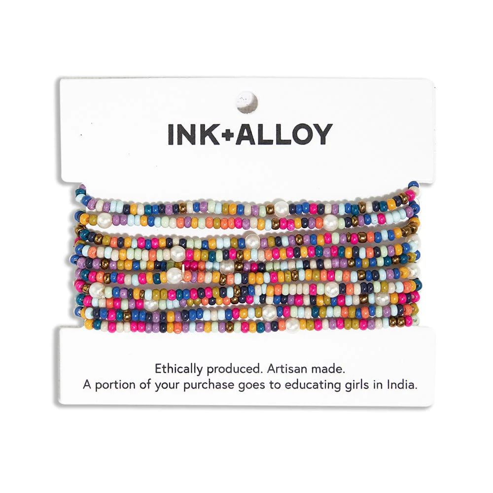 Sage Confetti Beaded 10 Strand Stretch Bracelets Multicolor | INK+ALLOY
