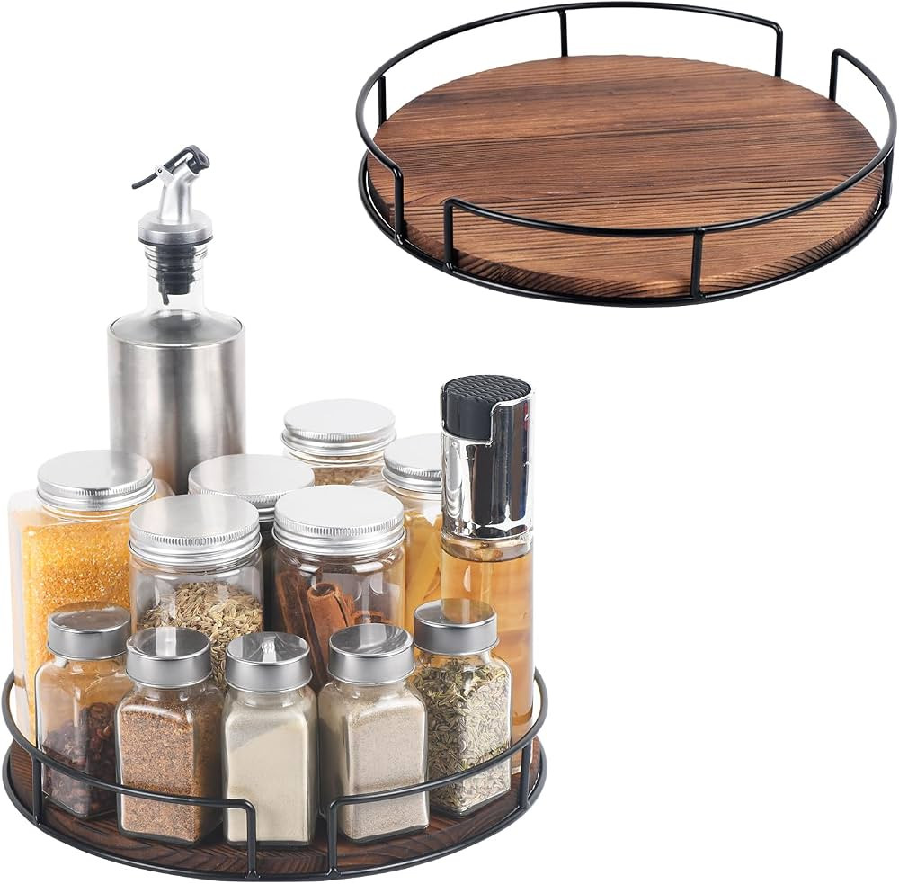 2 Pack of 10 Lazy Susan Organizer - Non-Skid Wood Turntable Organizer for Cabinet, Pantry, Kitche... | Amazon (US)