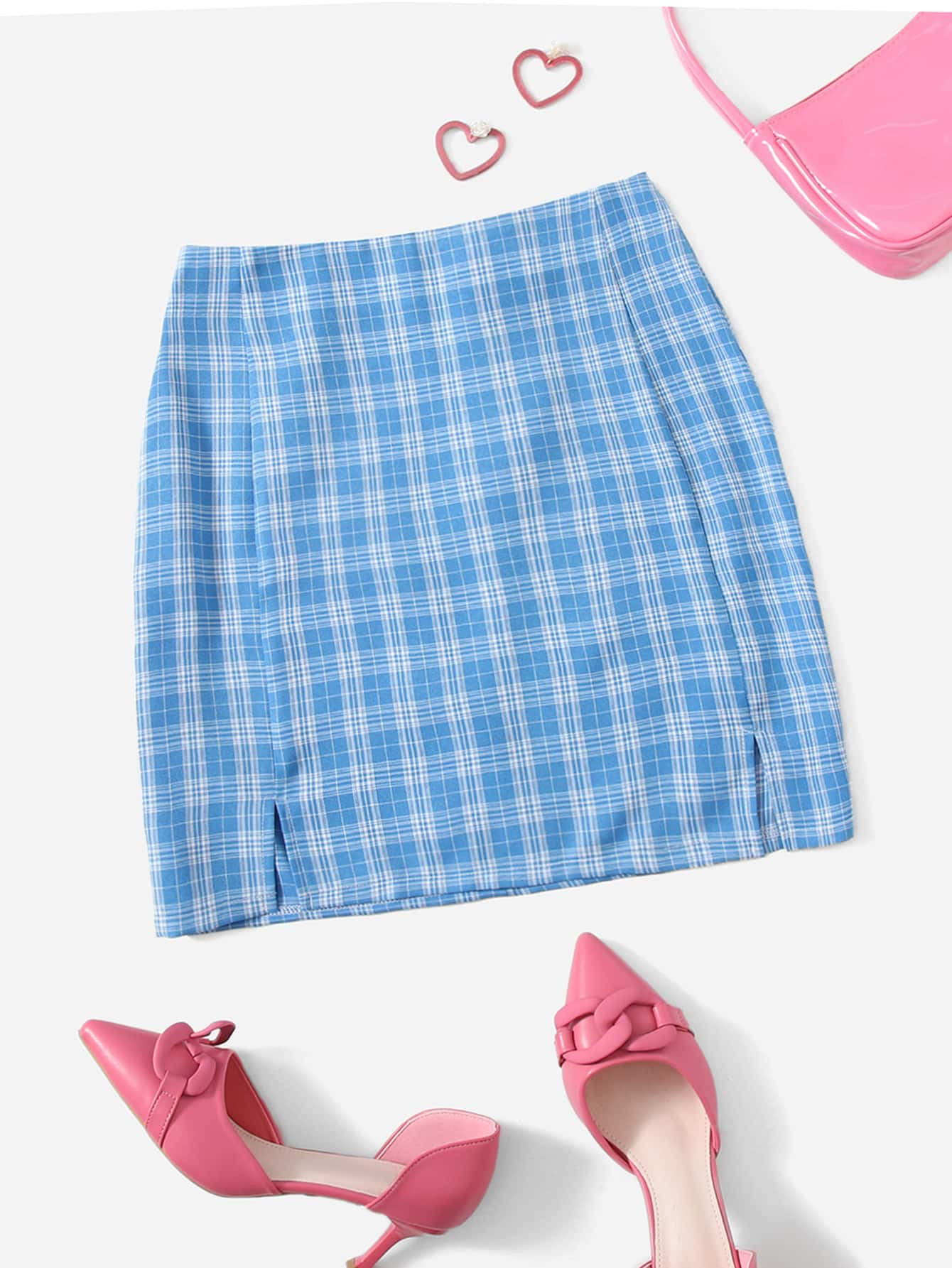 Plaid Print Zip Back Slit Skirt | SHEIN